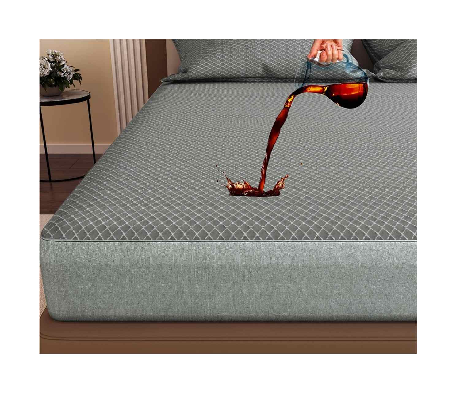Grey Knitted Mattress Protector