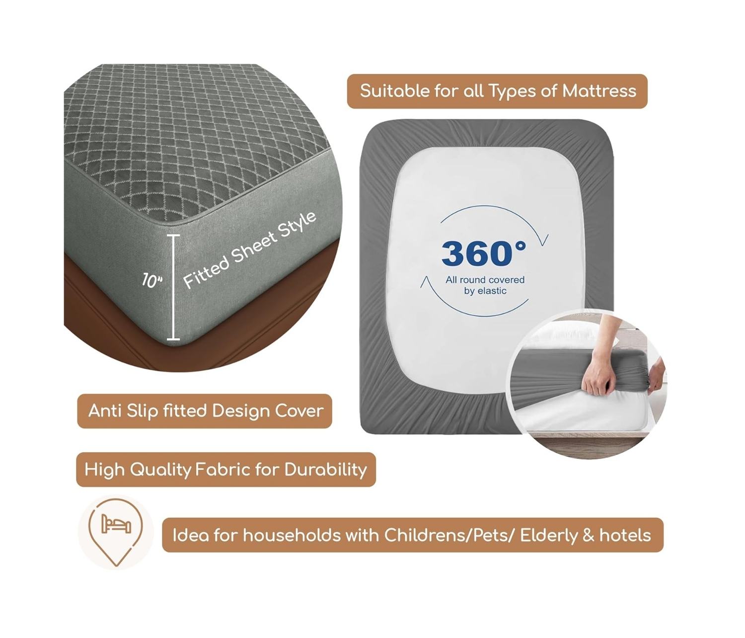 Grey Knitted Mattress Protector